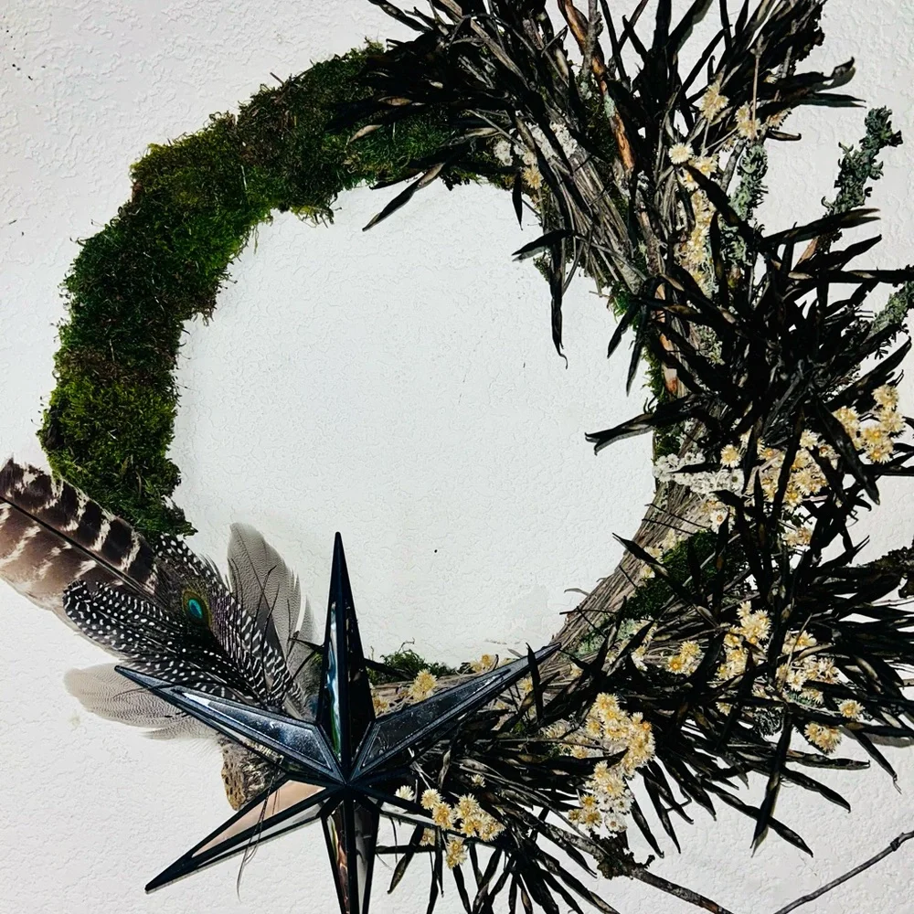 Rustic Green and Black Holiday Wreath